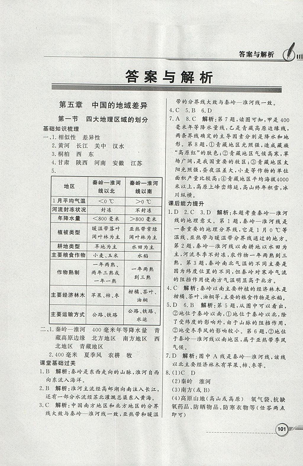 2018年同步导学与优化训练八年级地理下册湘教版 参考答案第1页