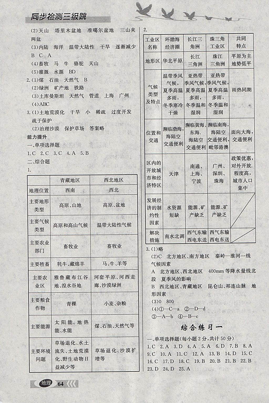 2018年同步檢測三級跳初一地理下冊 參考答案第4頁