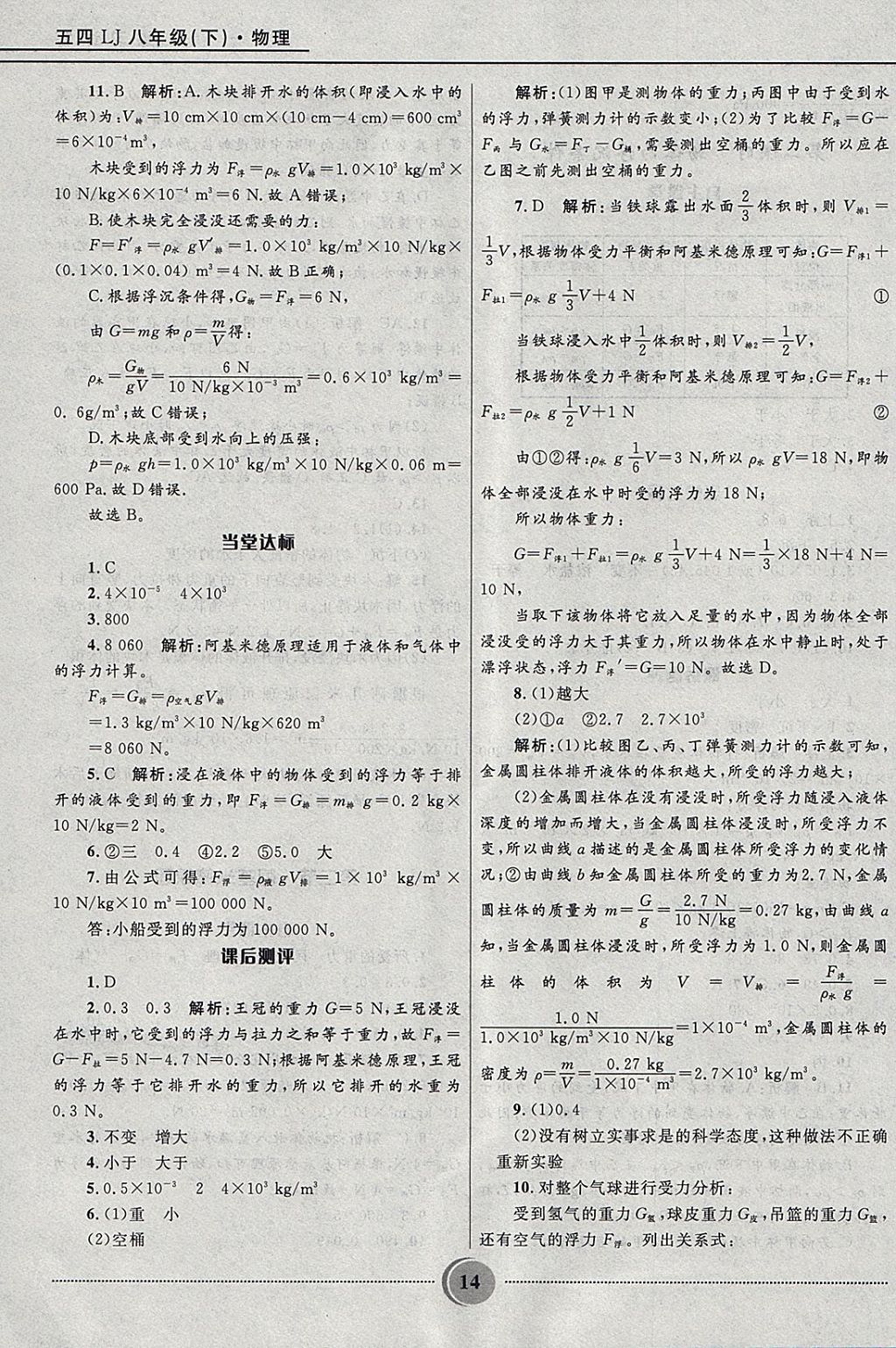 2018年奪冠百分百初中精講精練八年級(jí)物理下冊(cè)魯科版五四制 參考答案第14頁(yè)