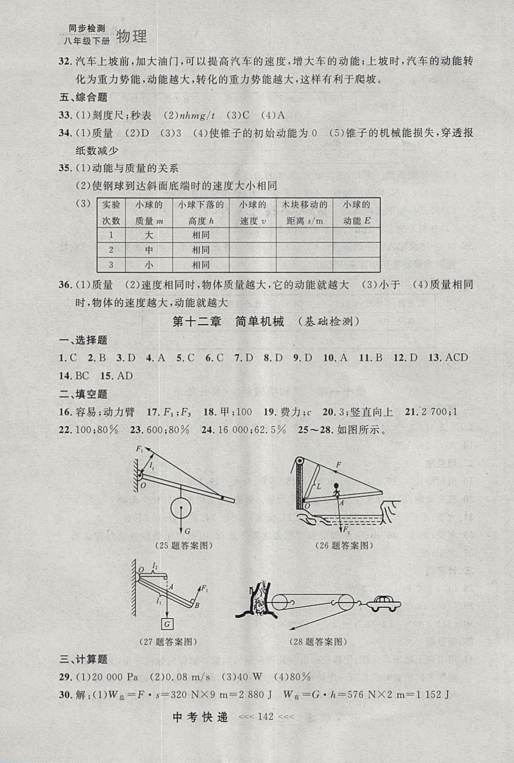 2018年中考快递同步检测八年级物理下册人教版大连专用 参考答案第30页