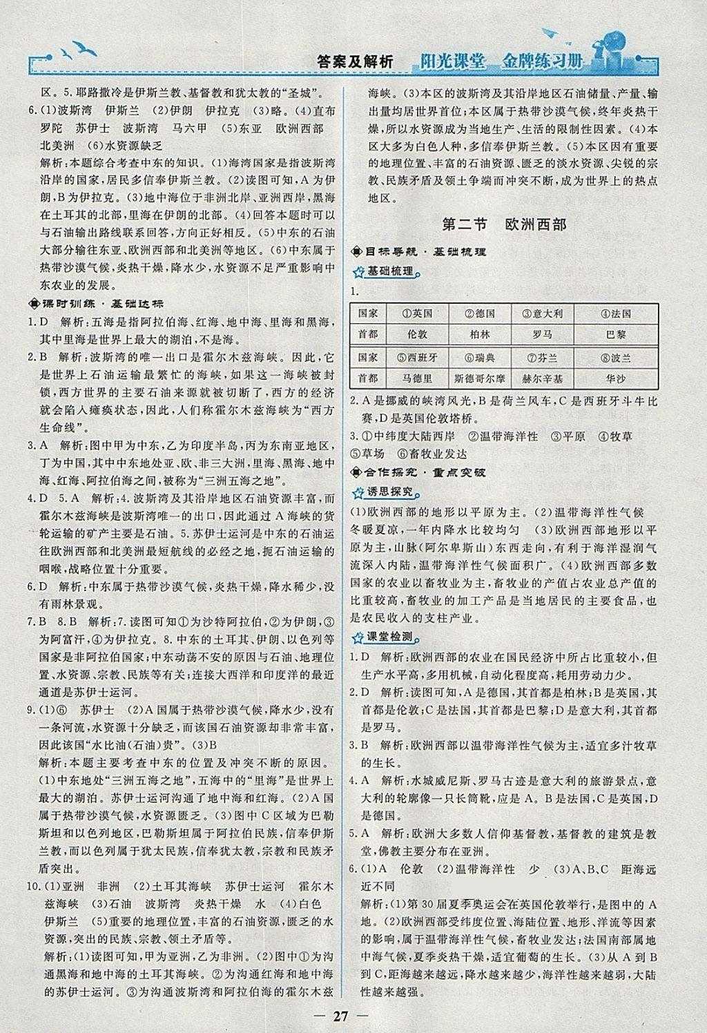 2018年陽光課堂金牌練習(xí)冊(cè)七年級(jí)地理下冊(cè)人教版 參考答案第7頁