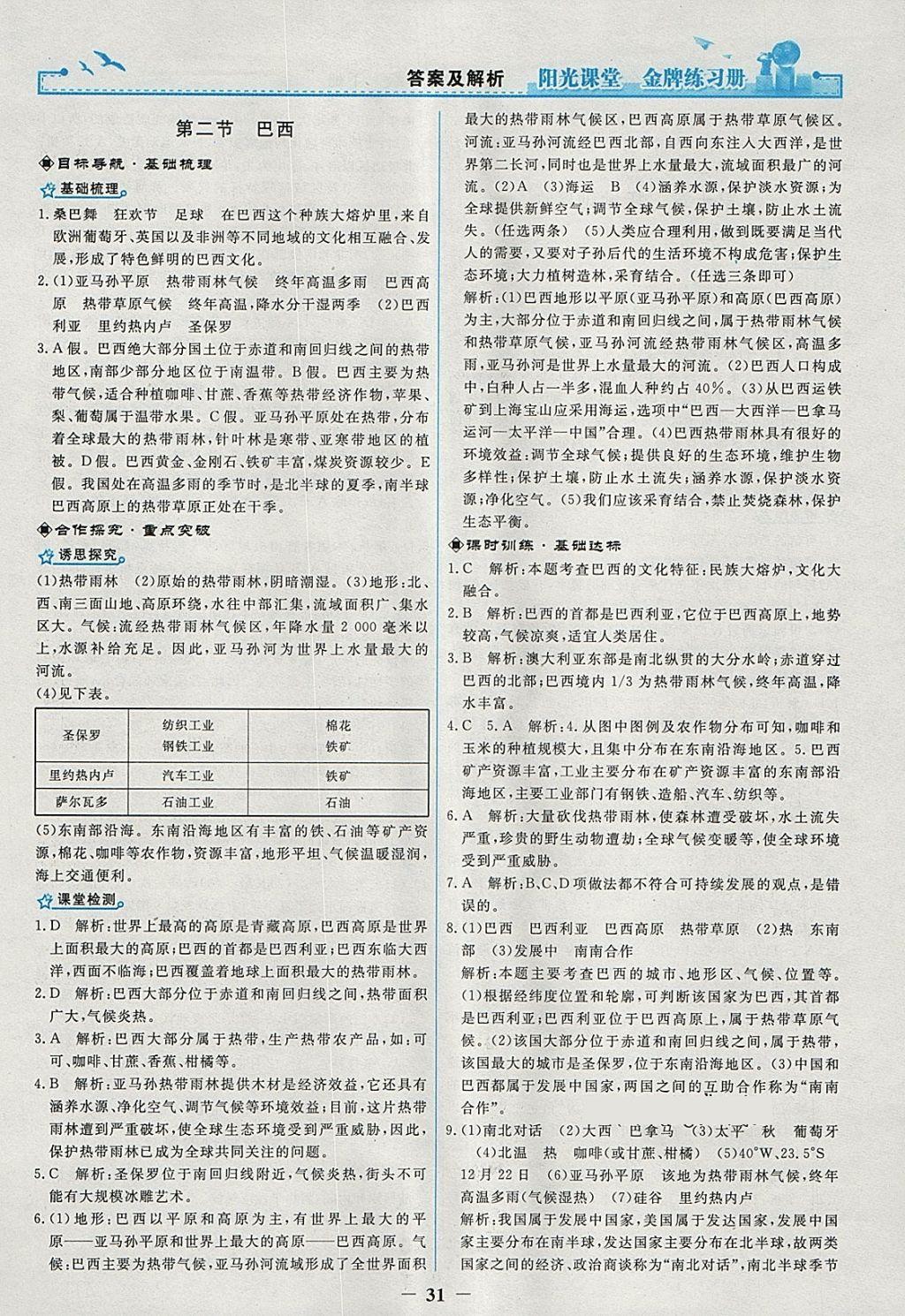 2018年陽光課堂金牌練習(xí)冊(cè)七年級(jí)地理下冊(cè)人教版 參考答案第11頁