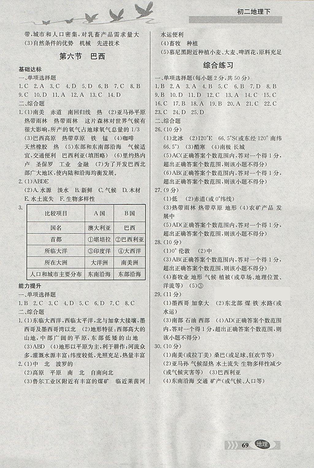 2018年同步檢測三級跳初二地理下冊 參考答案第4頁