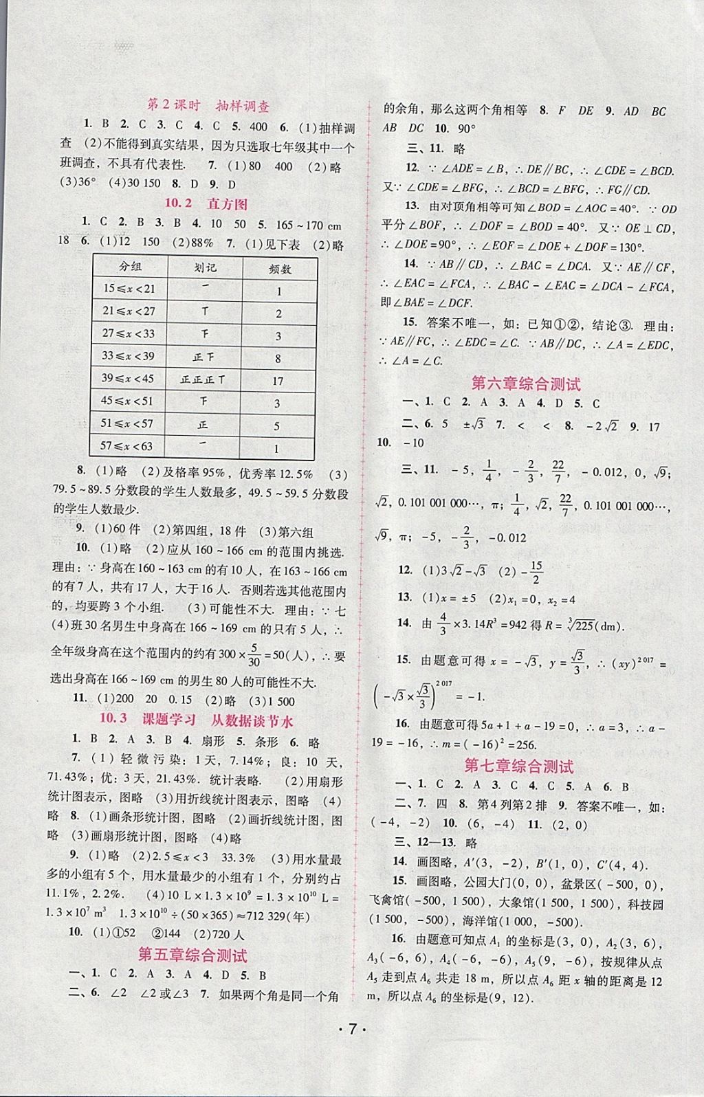 2018年自主與互動(dòng)學(xué)習(xí)新課程學(xué)習(xí)輔導(dǎo)七年級(jí)數(shù)學(xué)下冊(cè)人教版 參考答案第7頁