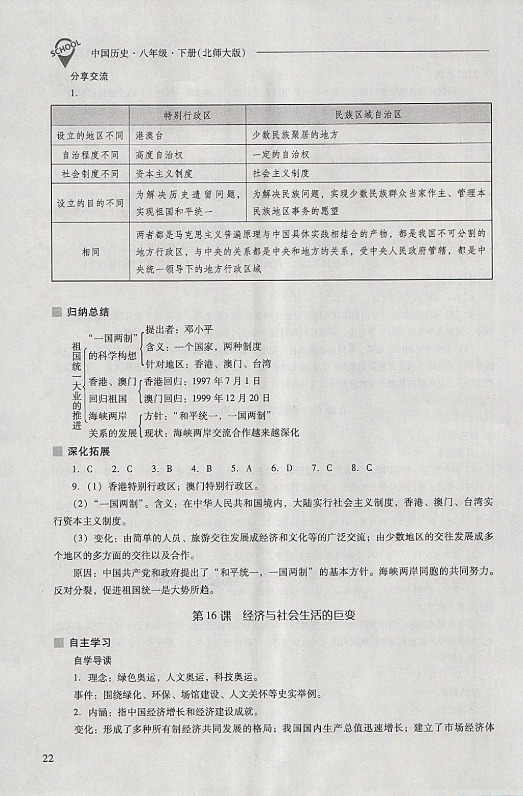 2018年新課程問題解決導(dǎo)學(xué)方案八年級中國歷史下冊北師大版 參考答案第22頁