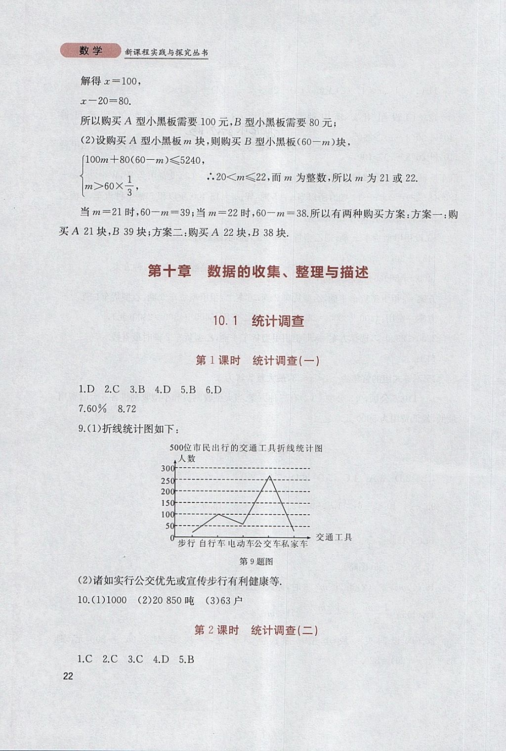 2018年新课程实践与探究丛书七年级数学下册人教版 参考答案第22页