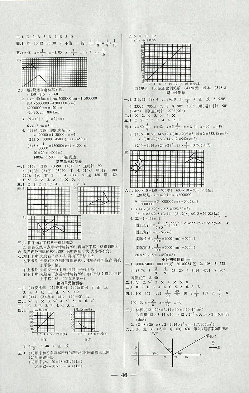 2018年世紀百通主體課堂小學(xué)課時同步練習(xí)六年級數(shù)學(xué)下冊北師大版 參考答案第6頁