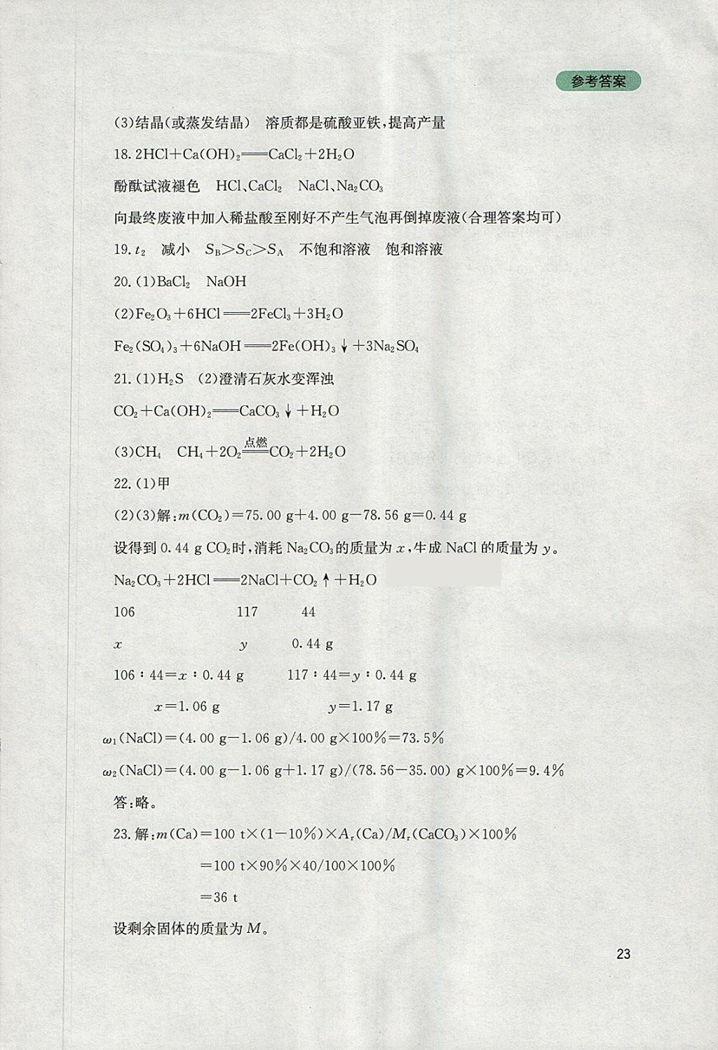 2018年新課程實踐與探究叢書九年級化學下冊魯教版 參考答案第23頁