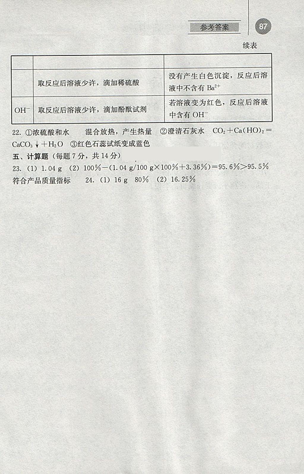 2018年补充习题九年级化学下册人教版人民教育出版社 参考答案第9页