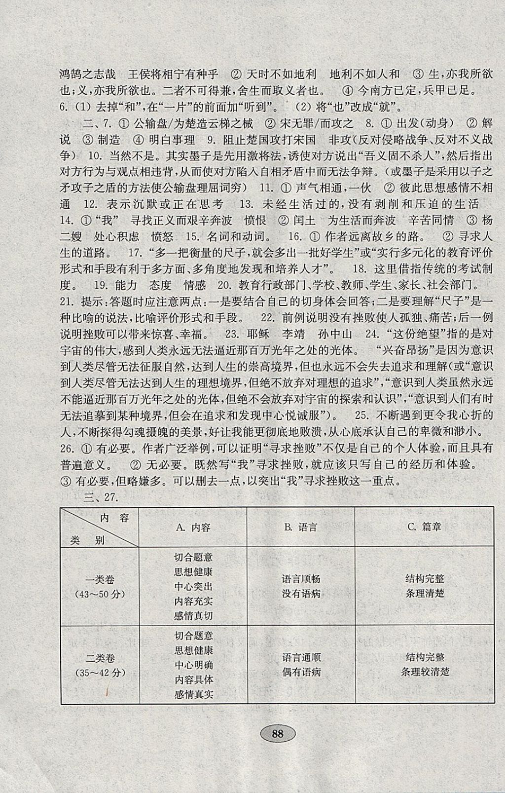 2018年金钥匙语文试卷八年级下册五四制 参考答案第8页