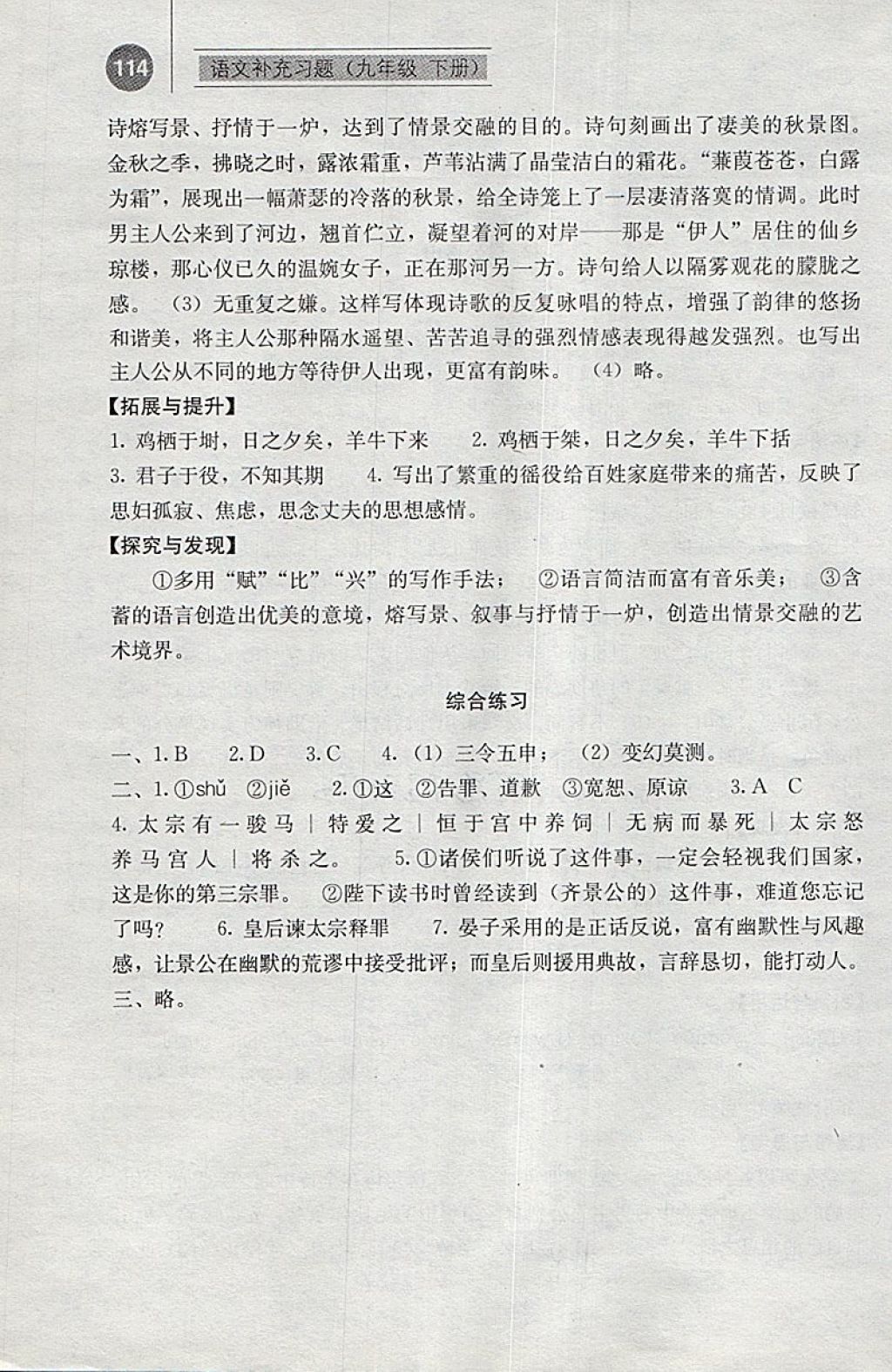 2018年补充习题九年级语文下册人教版人民教育出版社 参考答案第21页