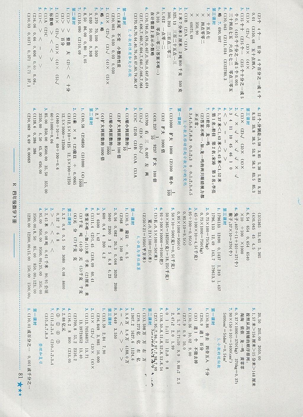 2018年黄冈小状元作业本四年级数学下册人教版广东专版 参考答案第3页