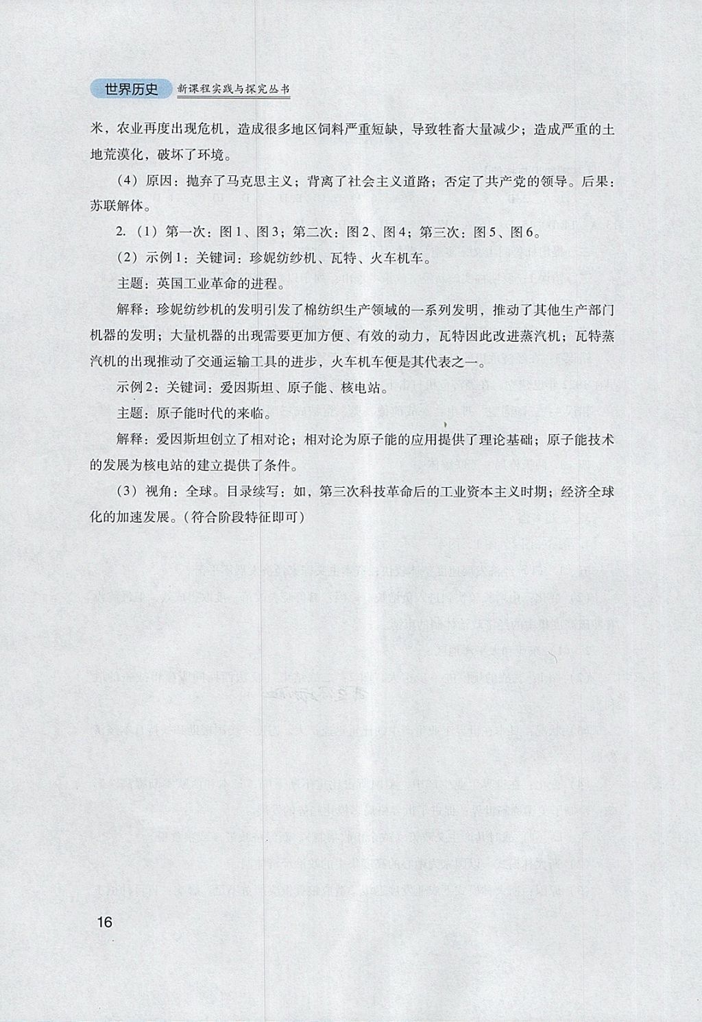 2018年新课程实践与探究丛书九年级世界历史下册人教版 参考答案第16页