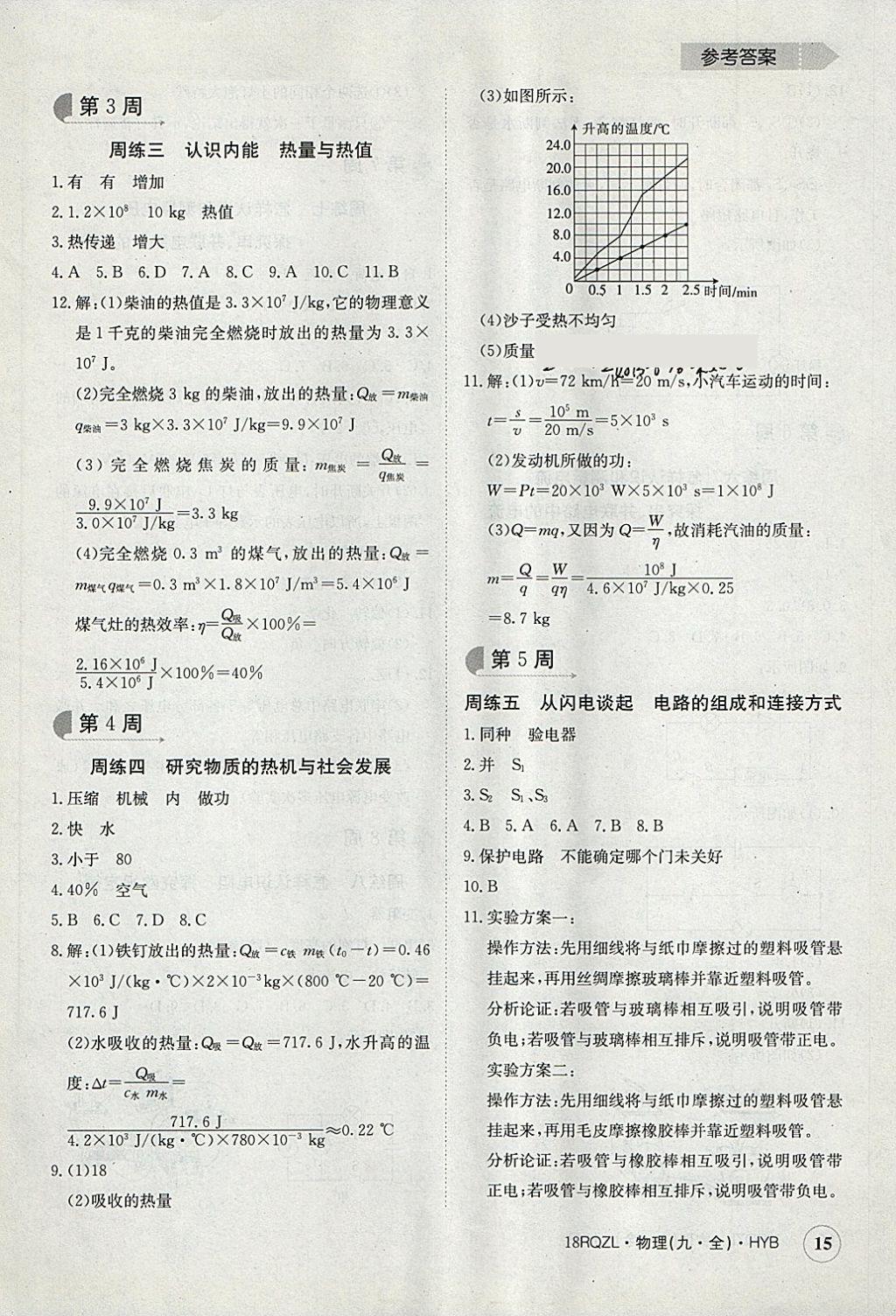 2017年日清周練限時提升卷九年級物理全一冊滬粵版 參考答案第15頁