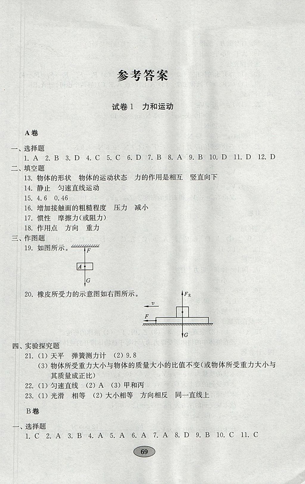 2018年金钥匙物理试卷八年级下册鲁科版五四制 参考答案第1页