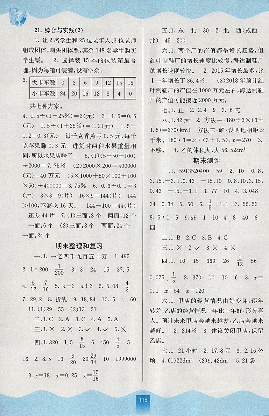 2018年自主學(xué)習(xí)能力測(cè)評(píng)六年級(jí)數(shù)學(xué)下冊(cè)人教版 參考答案第8頁