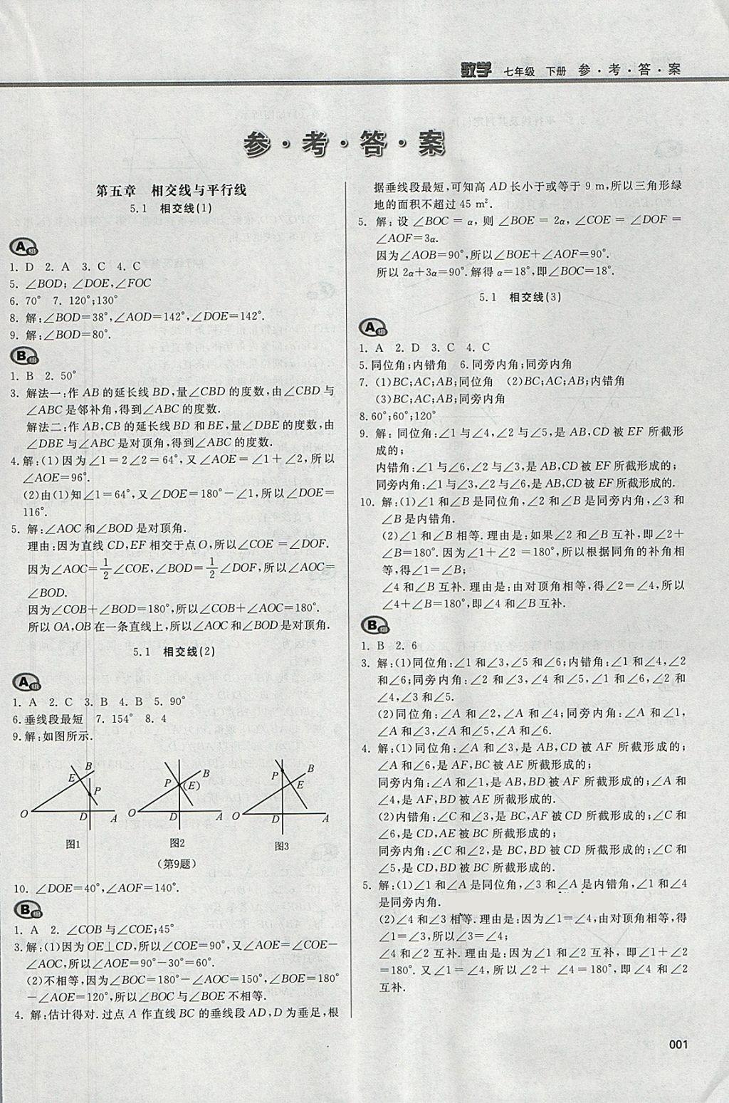 2018年学习质量监测七年级数学下册人教版 参考答案第1页