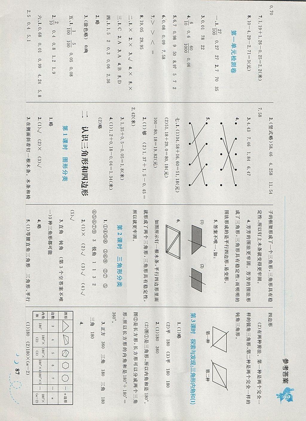 2018年小学同步学考优化设计小超人作业本四年级数学下册北师大版 参考答案第3页