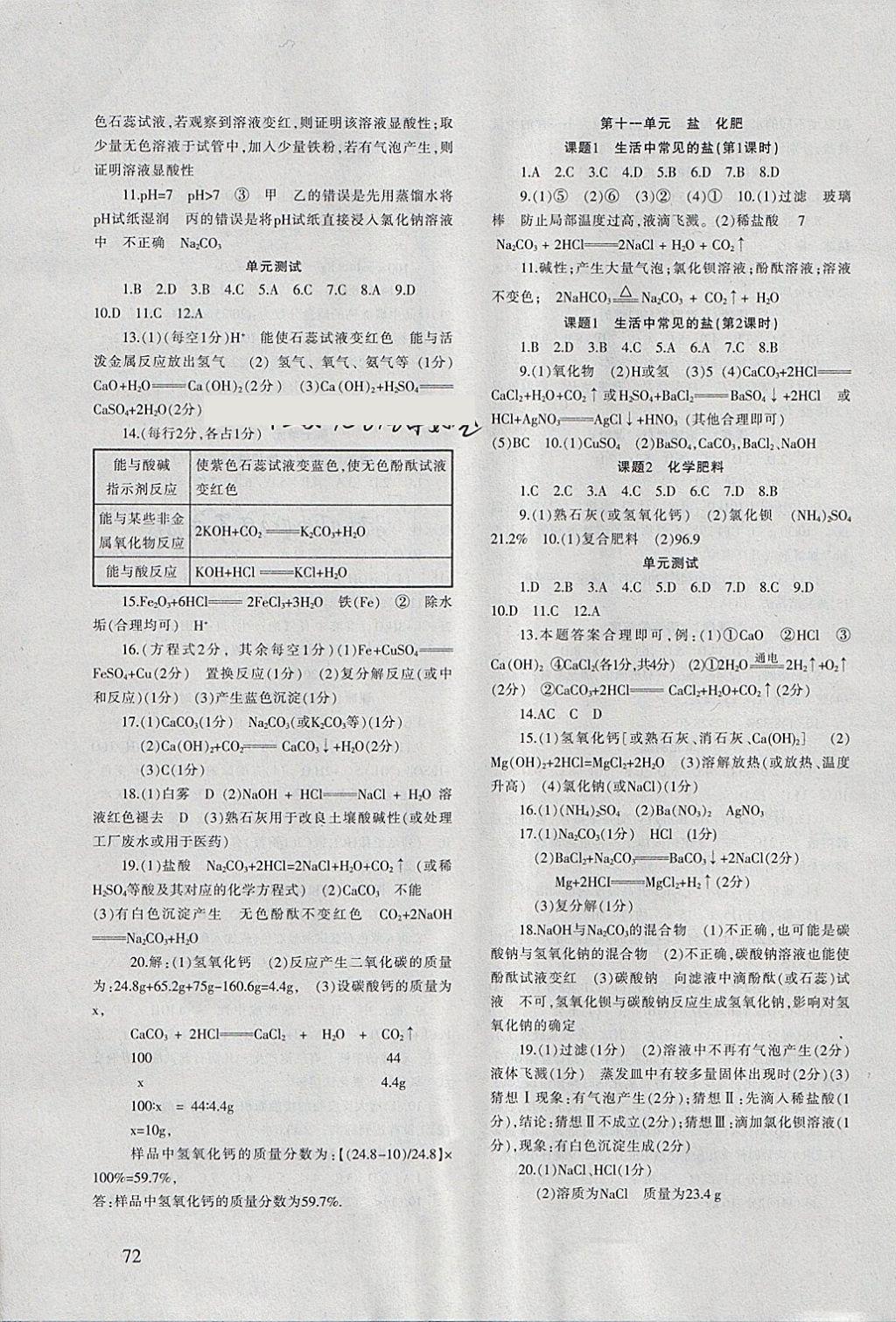 2018年化学配套综合练习九年级下册人教版甘肃文化出版社 参考答案第3页