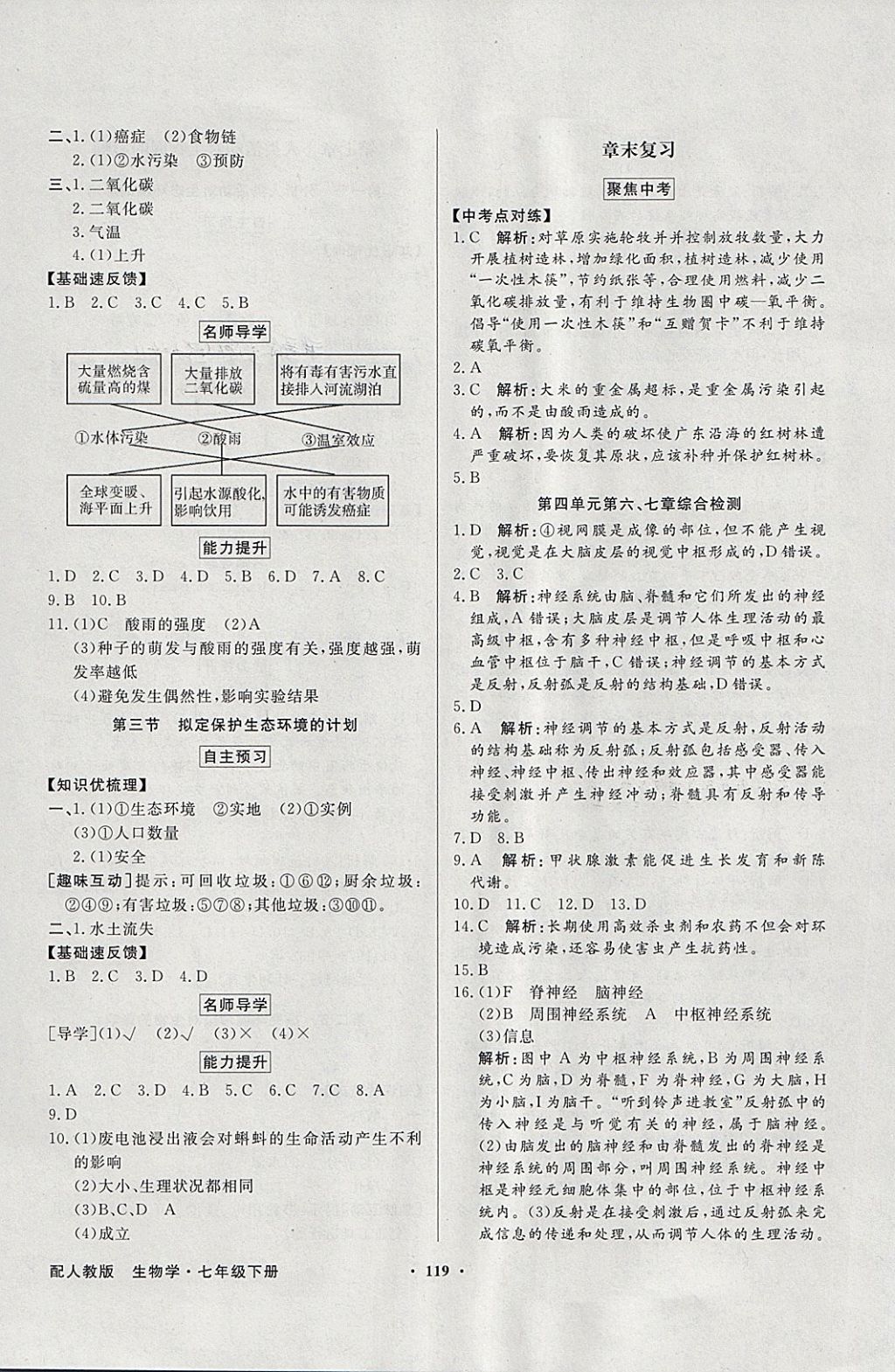 2018年同步导学与优化训练七年级生物学下册人教版 参考答案第11页