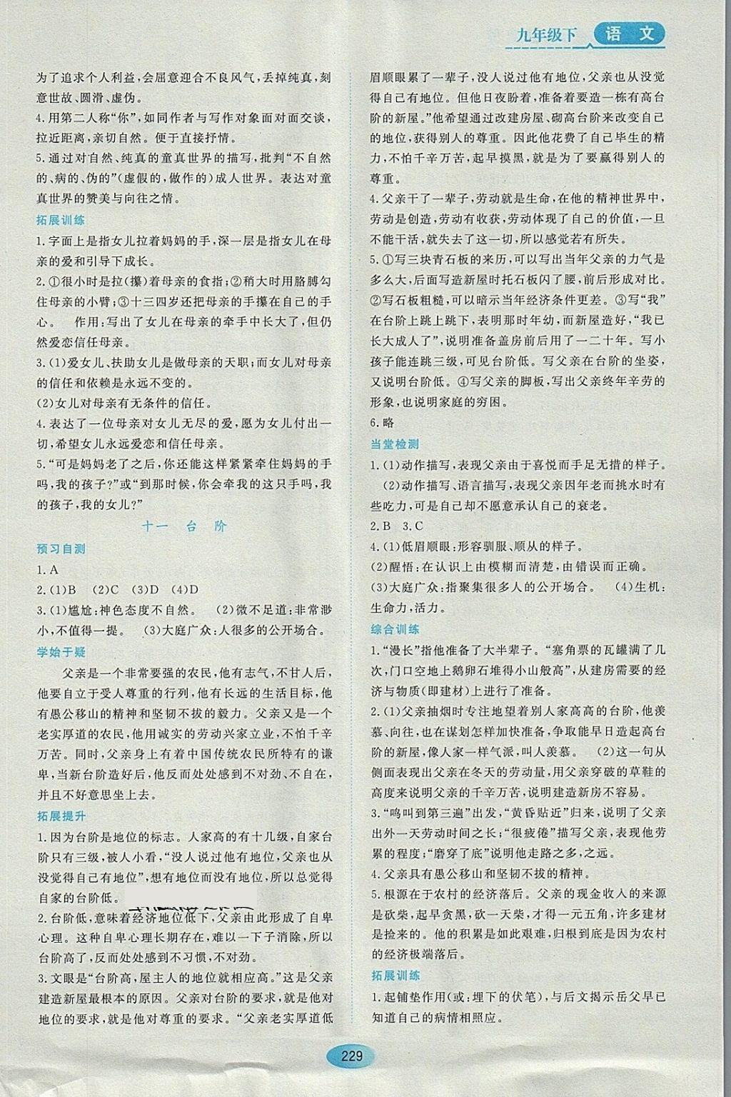 2018年資源與評價(jià)九年級語文下冊蘇教版 參考答案第11頁