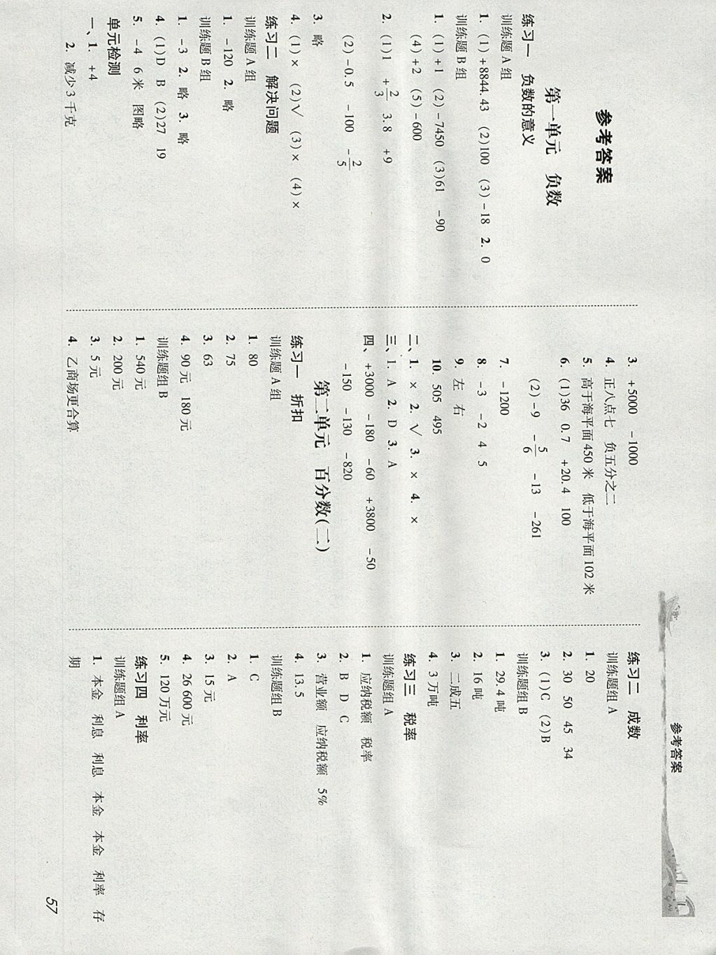 2018年培生新课堂小学数学同步训练与单元测评六年级下册 参考答案第1页