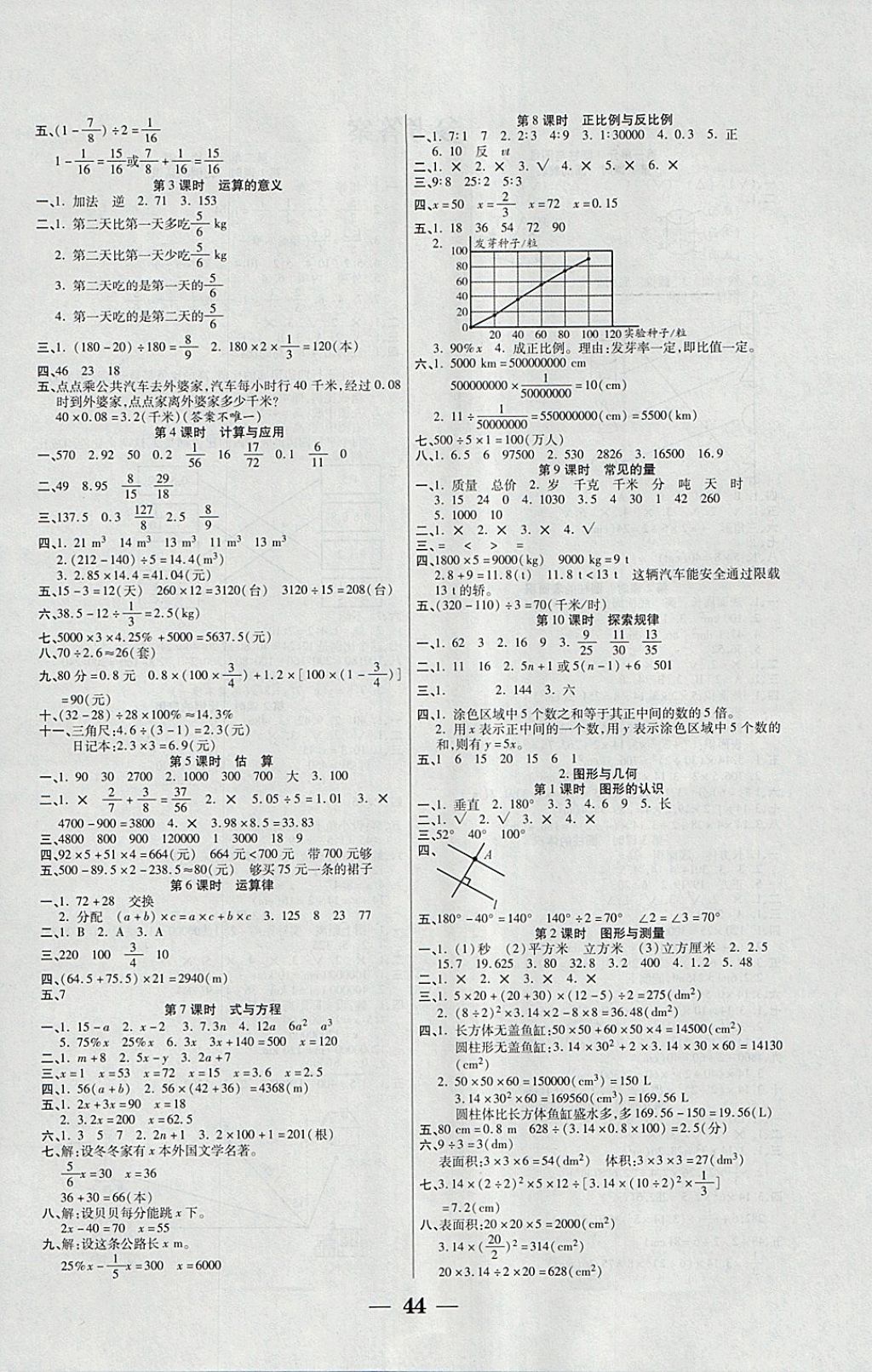 2018年世纪百通主体课堂小学课时同步练习六年级数学下册北师大版 参考答案第4页