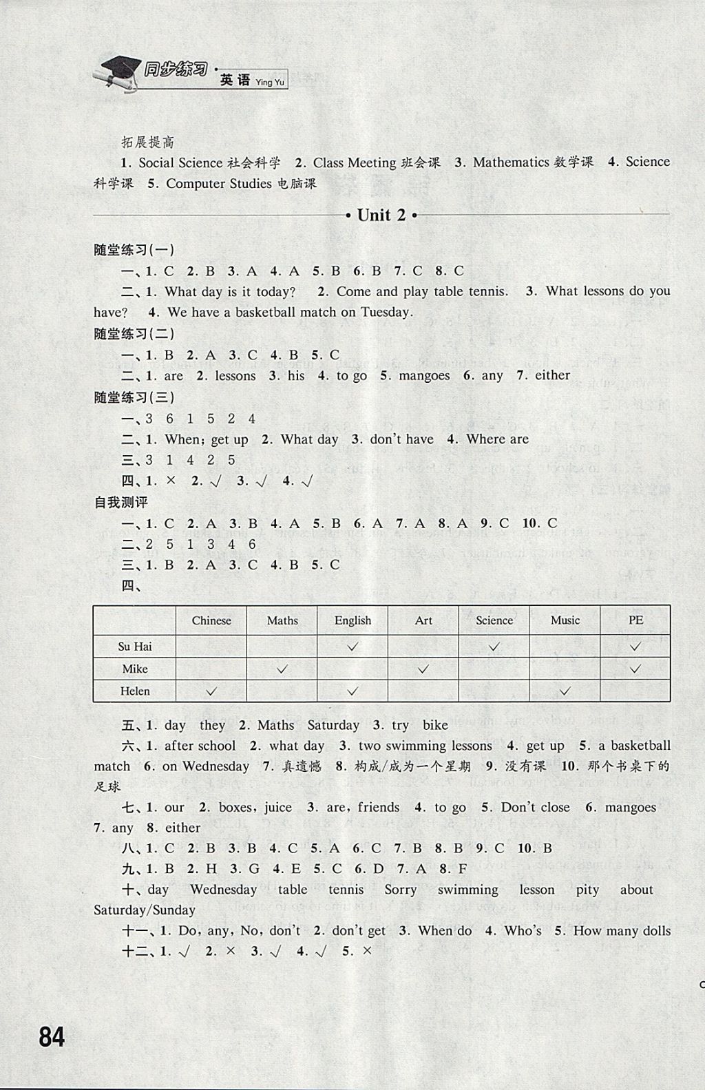 2018年同步練習(xí)四年級英語下冊譯林版江蘇鳳凰科學(xué)技術(shù)出版社 參考答案第13頁