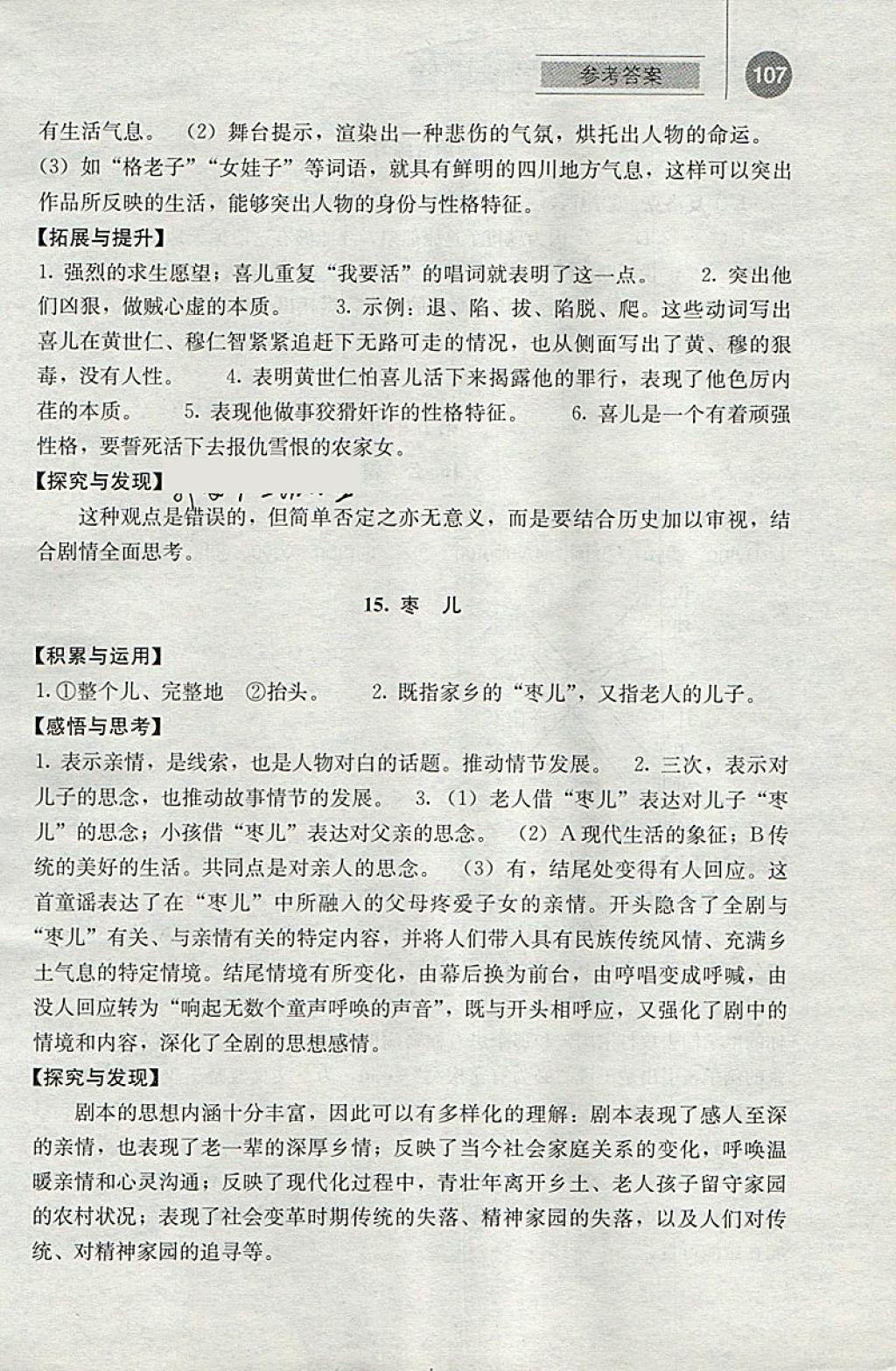 2018年补充习题九年级语文下册人教版人民教育出版社 参考答案第14页