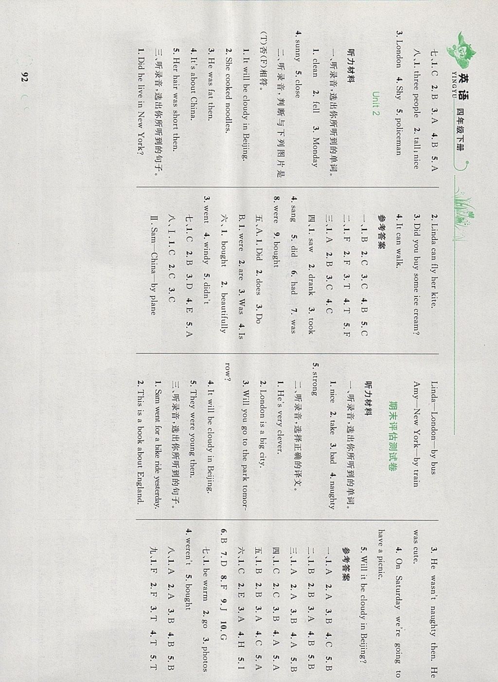 2018年小学同步学考优化设计小超人作业本四年级英语下册外研版 参考答案第14页