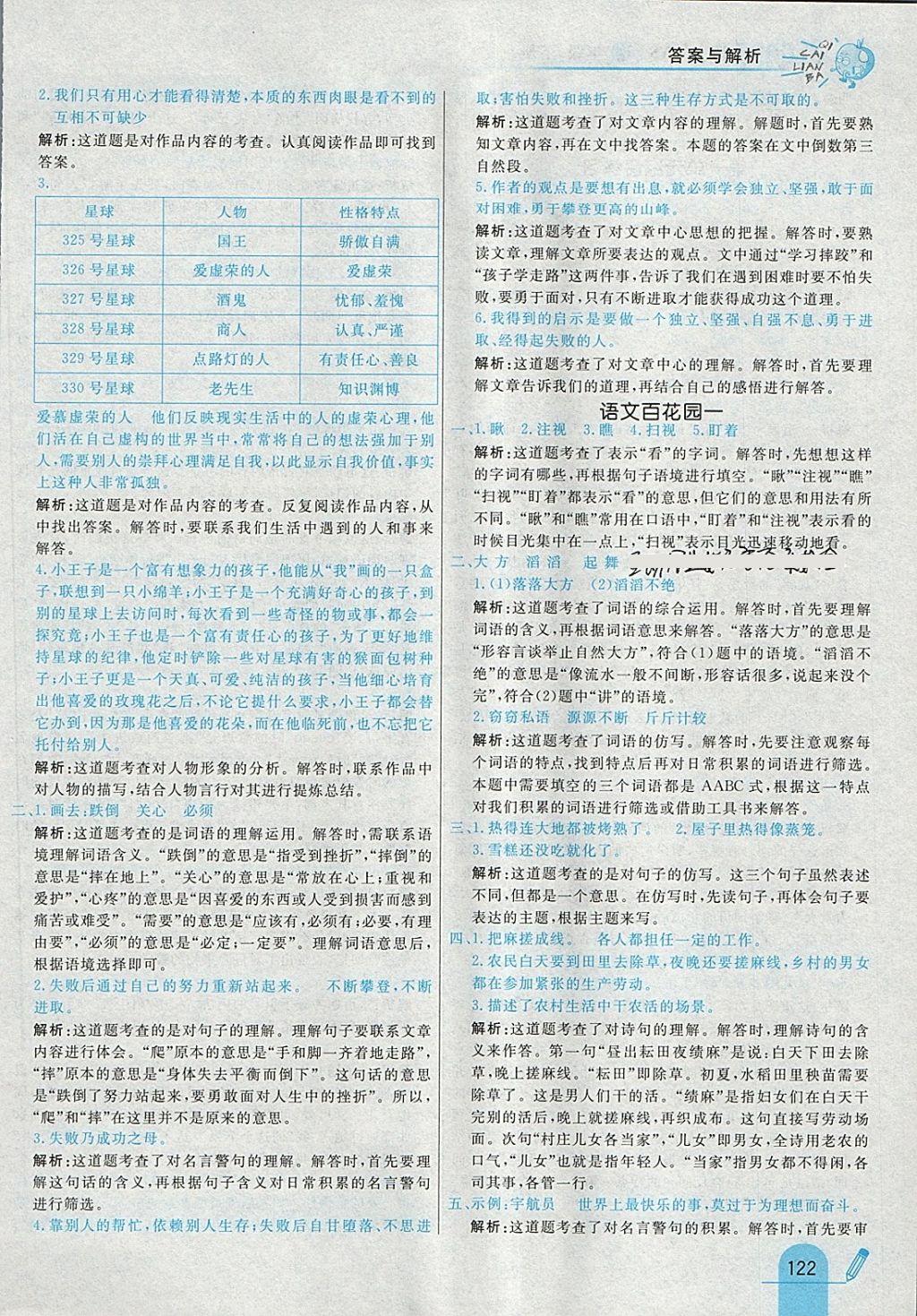 2018年七彩練霸四年級語文下冊語文S版 參考答案第6頁