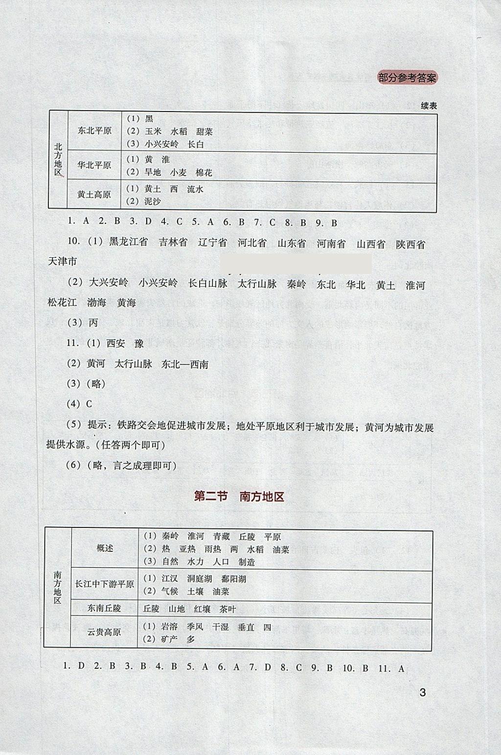 2018年新课程实践与探究丛书八年级地理下册粤人民版 参考答案第3页