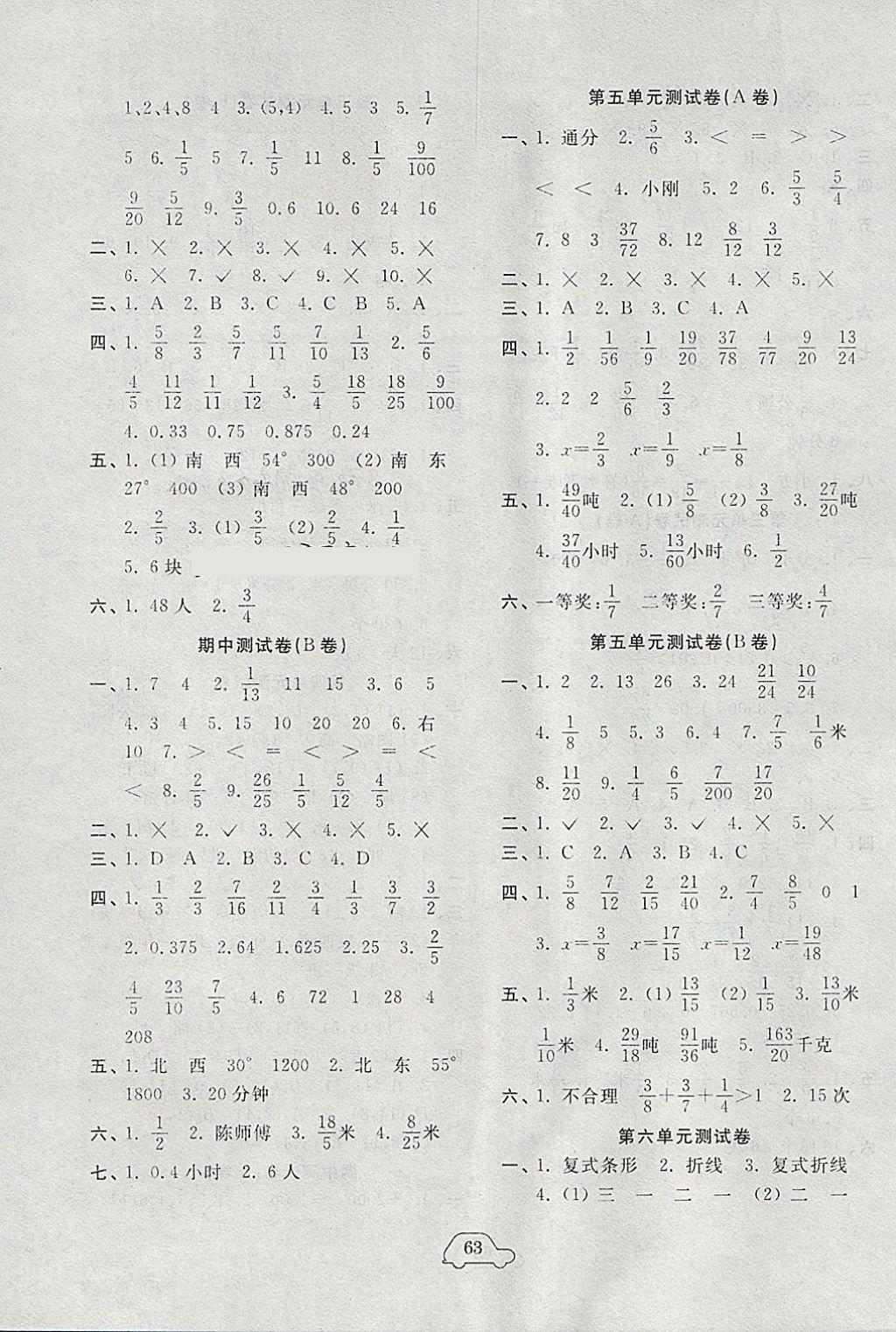 2018年小學單元測試卷五年級數(shù)學下冊青島版齊魯書社 參考答案第3頁