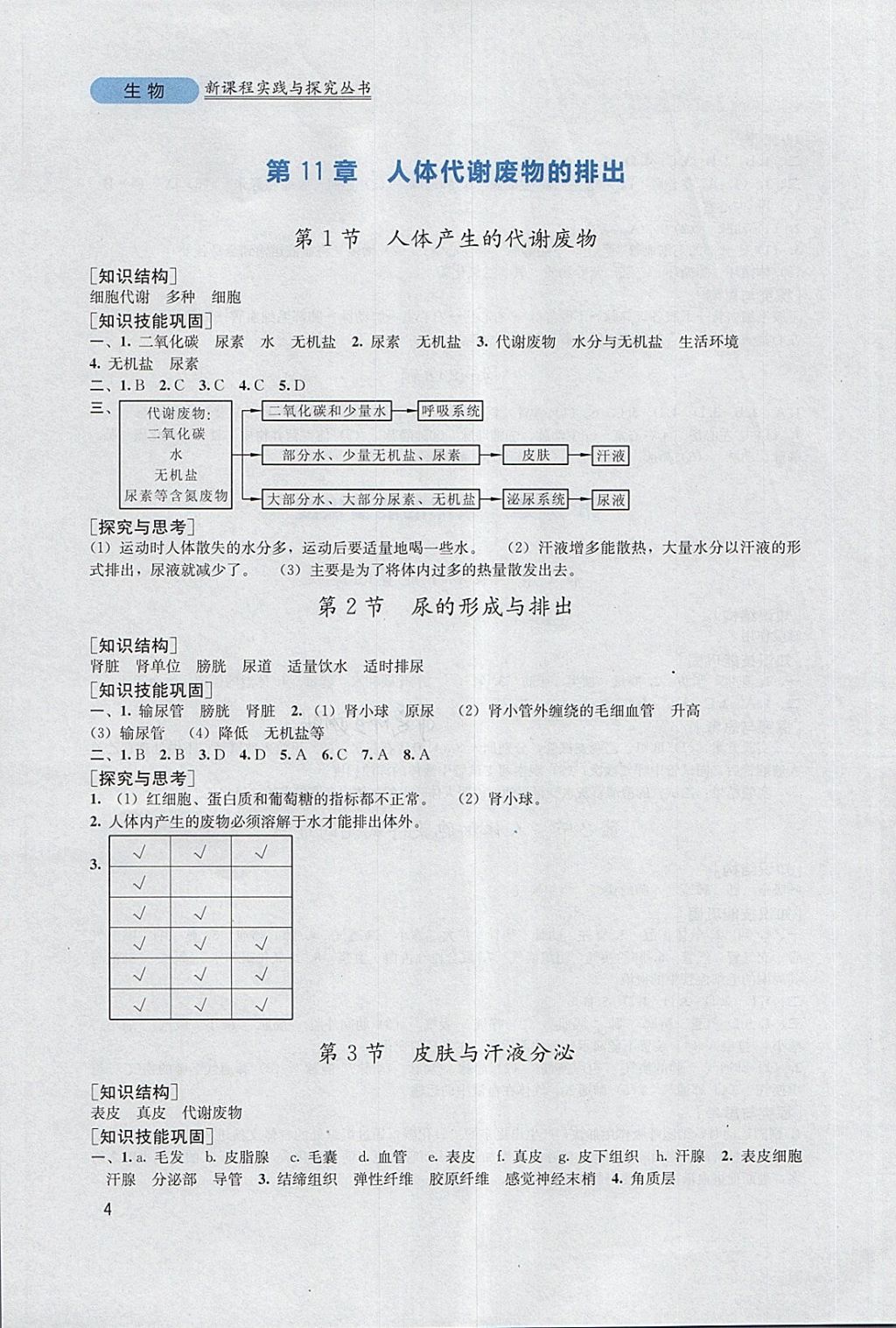 2018年新课程实践与探究丛书七年级生物下册北师大版 参考答案第4页