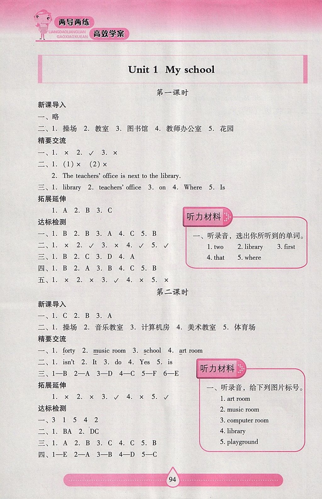 2018年新課標(biāo)兩導(dǎo)兩練高效學(xué)案四年級(jí)英語(yǔ)下冊(cè)人教版 參考答案第1頁(yè)