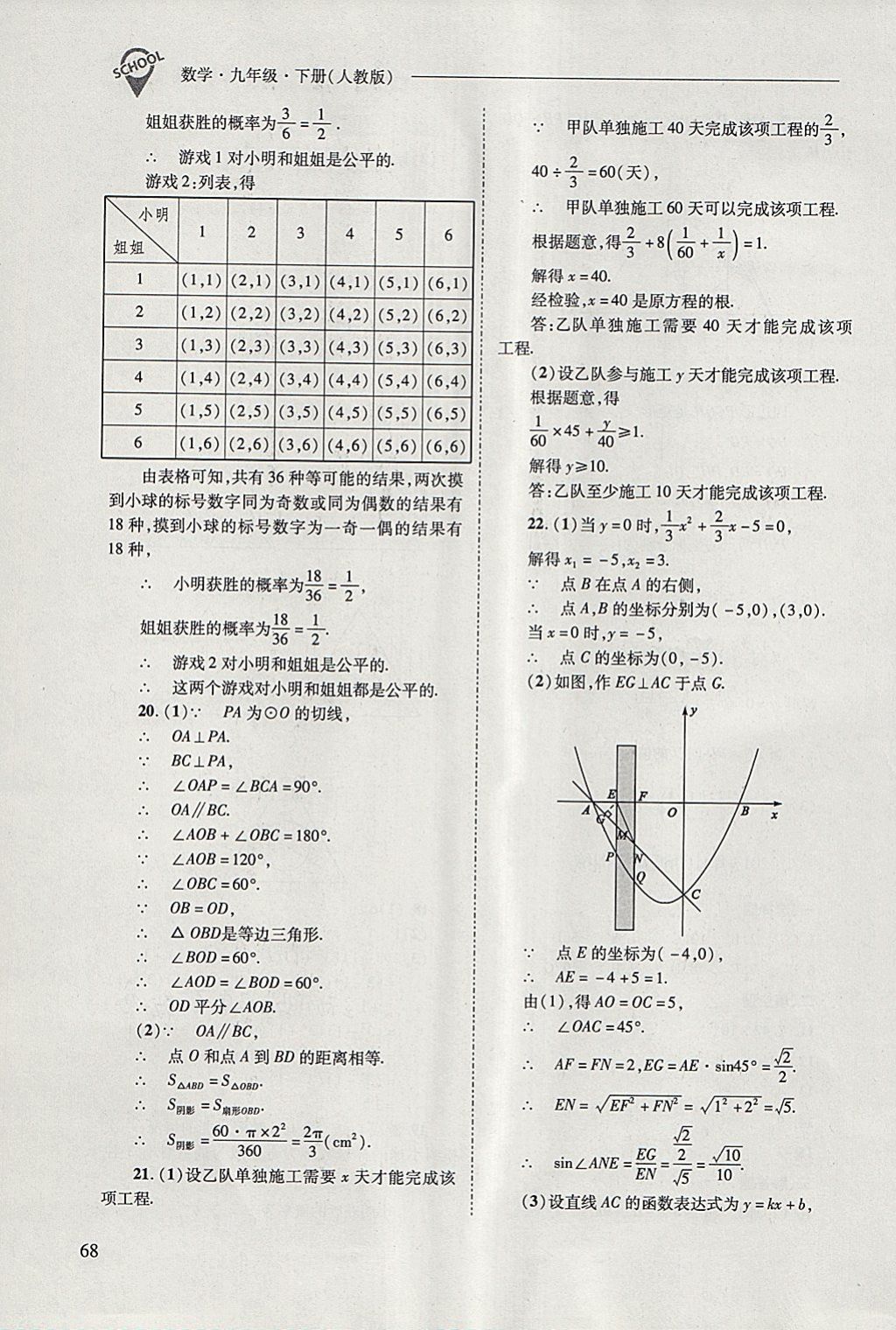 2018年新課程問題解決導(dǎo)學(xué)方案九年級數(shù)學(xué)下冊人教版 參考答案第68頁