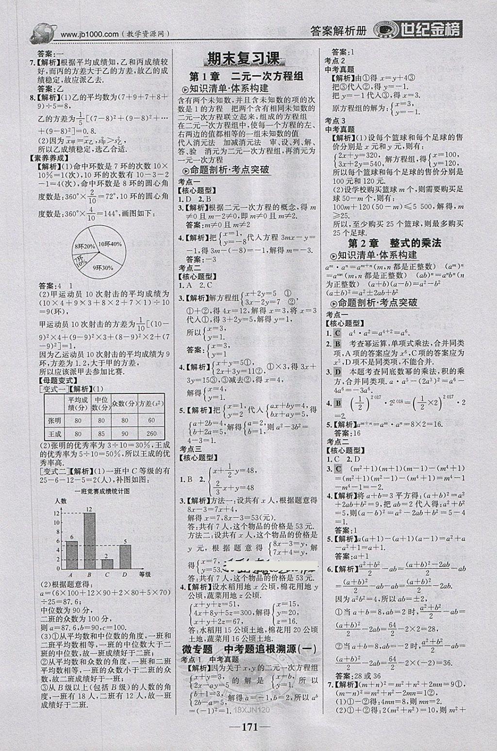 2018年世紀(jì)金榜金榜學(xué)案七年級數(shù)學(xué)下冊湘教版 參考答案第16頁