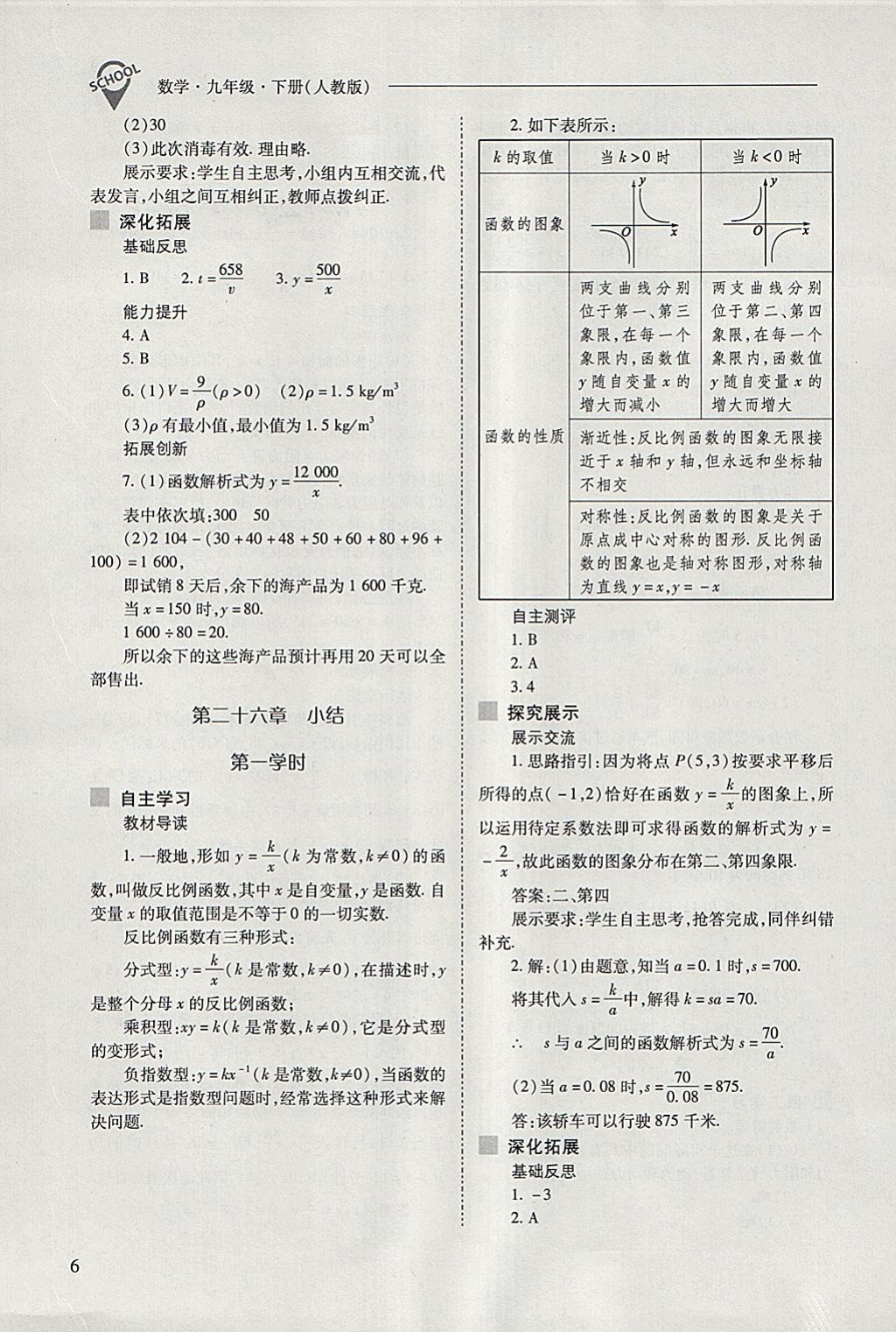 2018年新课程问题解决导学方案九年级数学下册人教版 参考答案第6页