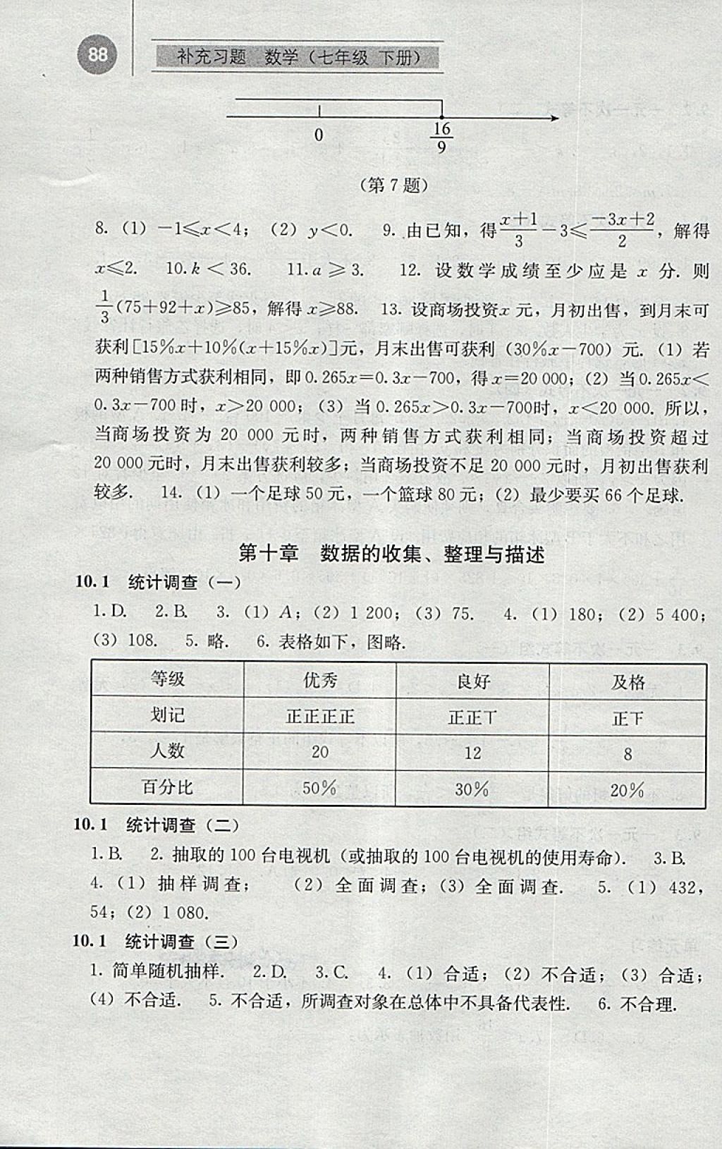 2018年補(bǔ)充習(xí)題七年級(jí)數(shù)學(xué)下冊(cè)人教版人民教育出版社 參考答案第13頁