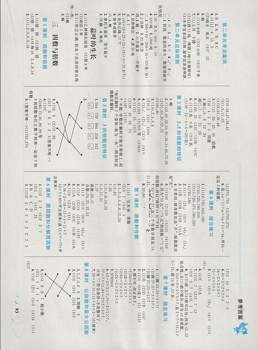 2018年小学同步学考优化设计小超人作业本五年级数学下册苏教版 参考答案第3页