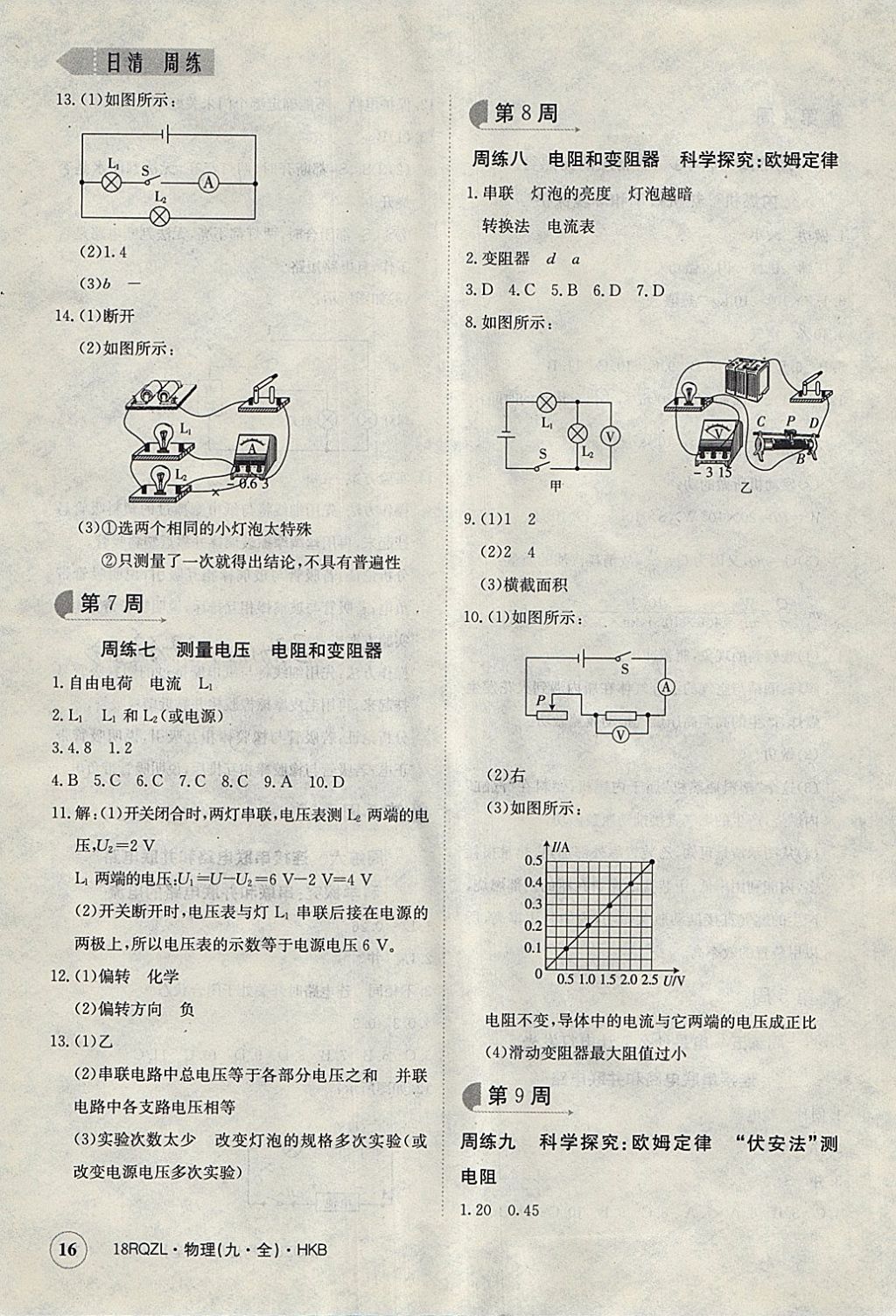 2017年日清周練限時(shí)提升卷九年級(jí)物理全一冊(cè)滬科版 參考答案第16頁