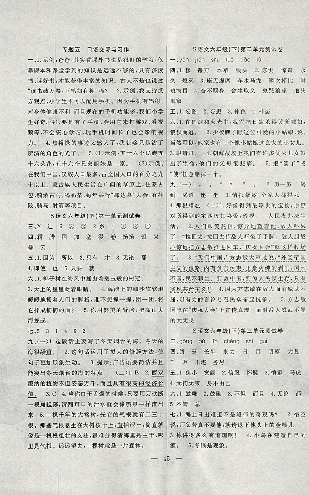 2018年課堂制勝課時作業(yè)六年級語文下冊語文S版 參考答案第9頁