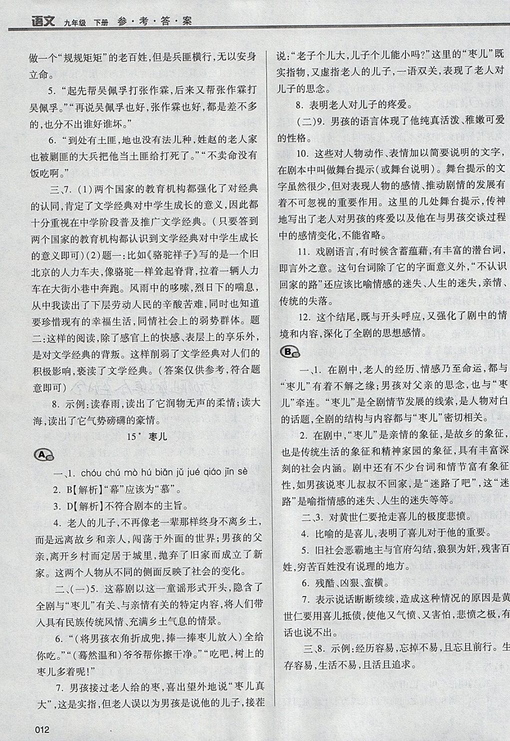 2018年學(xué)習(xí)質(zhì)量監(jiān)測九年級語文下冊人教版 參考答案第12頁