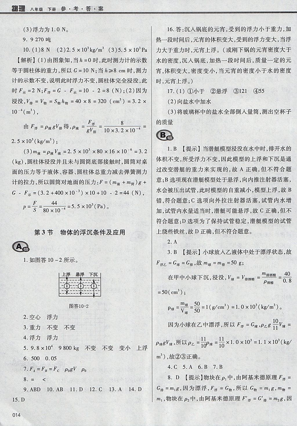 2018年学习质量监测八年级物理下册人教版 参考答案第14页