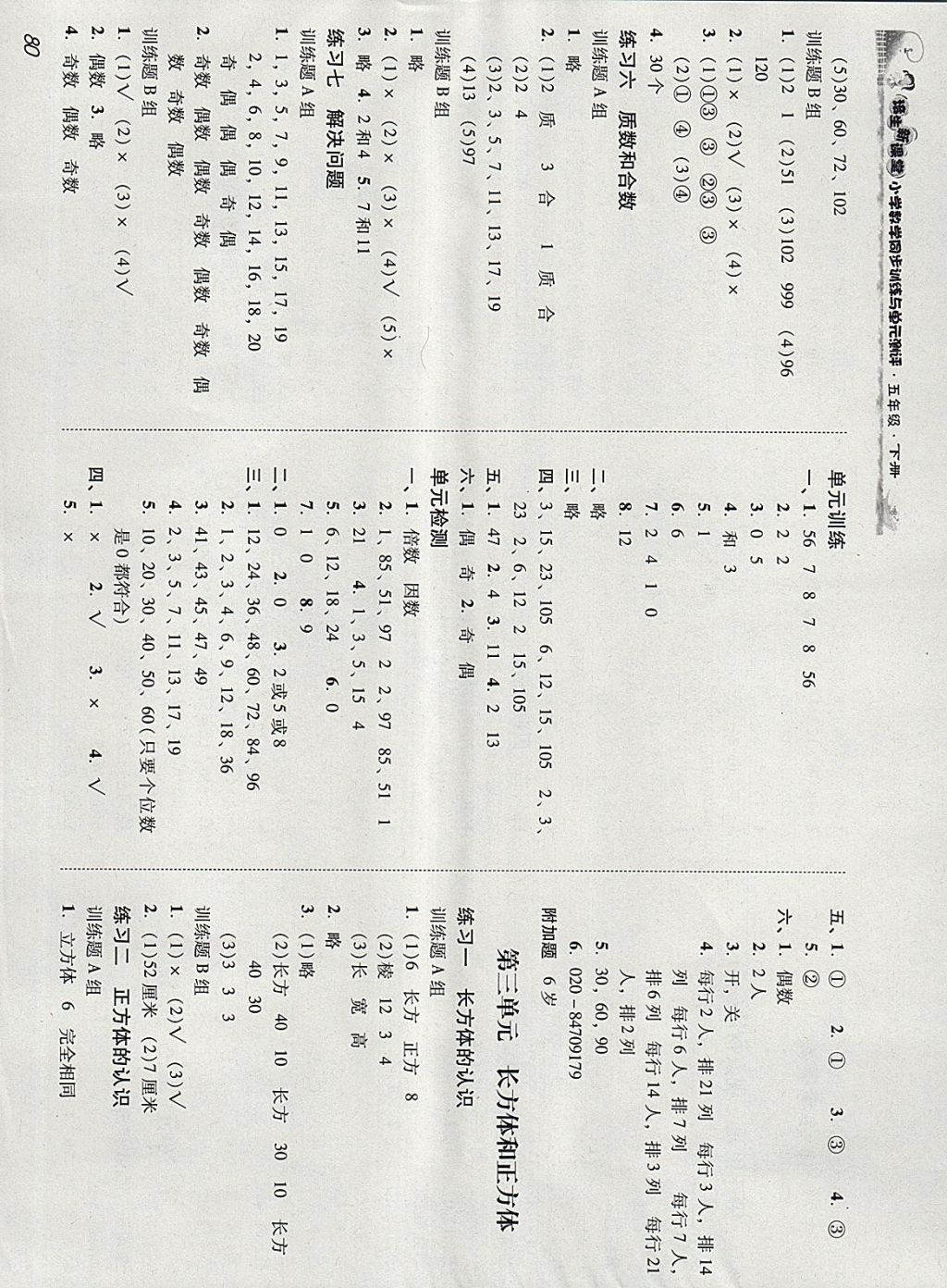 2018年培生新课堂小学数学同步训练与单元测评五年级下册 参考答案第2页