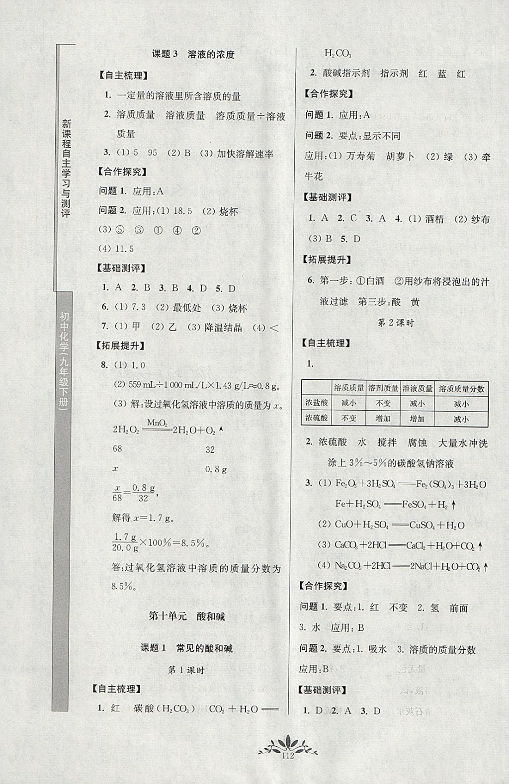 2018年新課程自主學(xué)習(xí)與測(cè)評(píng)初中化學(xué)九年級(jí)下冊(cè)人教版 參考答案第4頁(yè)