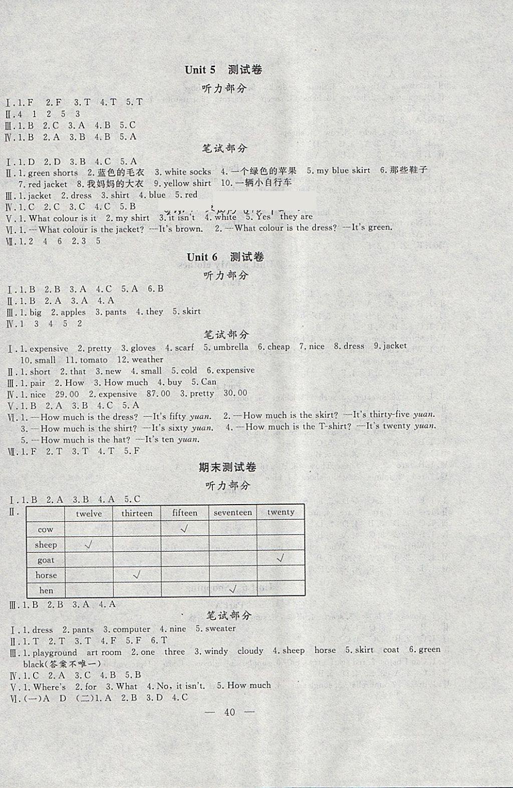 2018年课堂制胜课时作业四年级英语下册人教版 参考答案第8页