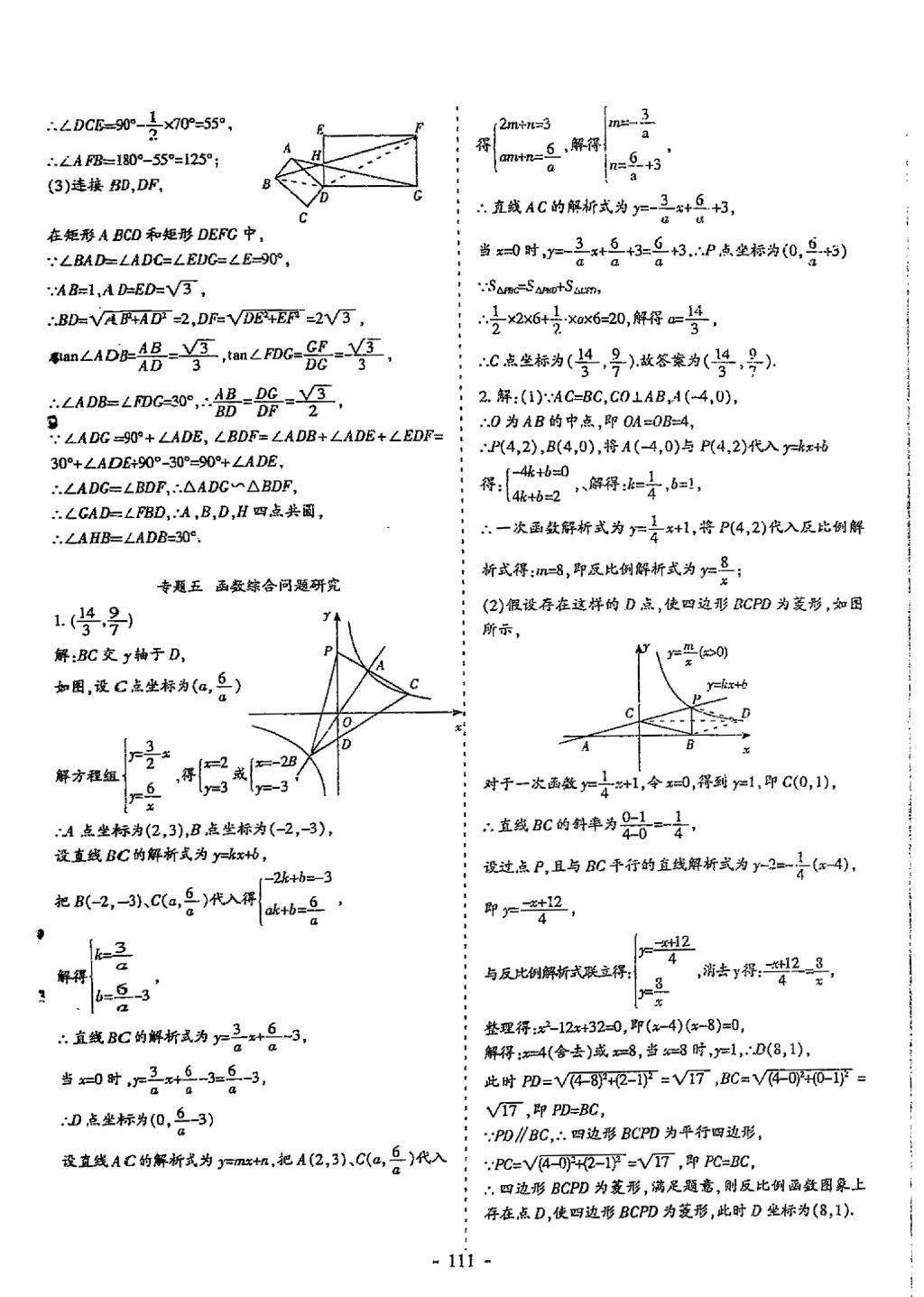 2018年蓉城优课堂给力A加九年级数学中考复习 参考答案第111页