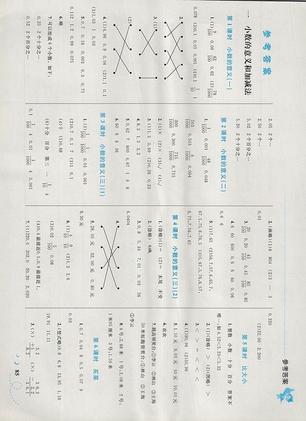 2018年小学同步学考优化设计小超人作业本四年级数学下册北师大版 参考答案第1页