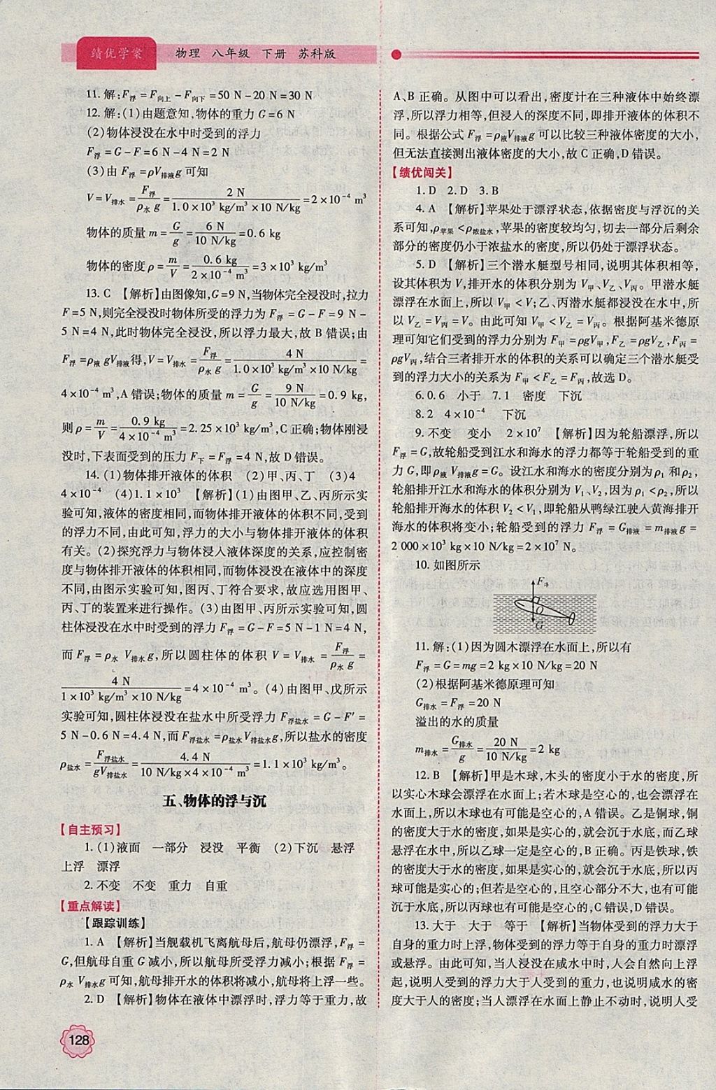 2018年績(jī)優(yōu)學(xué)案八年級(jí)物理下冊(cè)蘇科版 參考答案第14頁(yè)